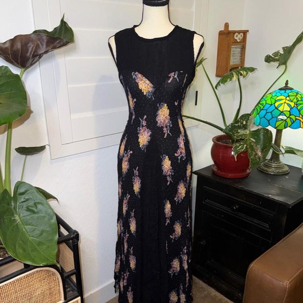 Vintage 90s Nostalgia Floral Rayon Maxi Dress M Deadstock NWT Whimsigoth